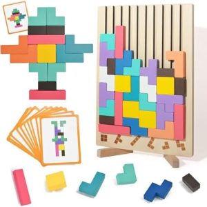 Tetris Holzspielzeug für Kinder ab 3 Jahren - Montessori Puzzle für Intelligenzspiel und Lernspaß
