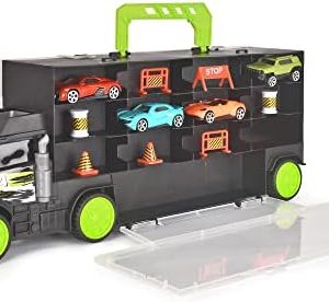 Dickie Toys – Carry & Store Transporter – Spielzeug-LKW mit Aufbewahrung für 28 Autos, inkl. Rampen-Zubehör, ideal für K