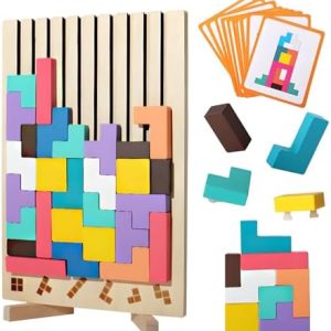 Holzpuzzle Tetris von , Lernspielzeug für 3-6 Jahre, farbenfrohes Montessori Intelligenzspiel, ideal für kreative Freize