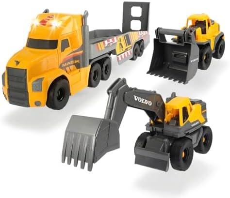 Dickie Toys Volvo LKW mit Anhänger & 2 Fahrzeugen, Licht & Sound, ideal für Bau-Szenen, 70 cm groß