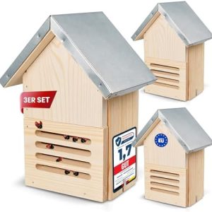Oramics Marienkäferhaus 3er Set - Kiefernholz Insektenhotel mit wasserdichtem Metall-Dach für Nist- und Überwinterungspl