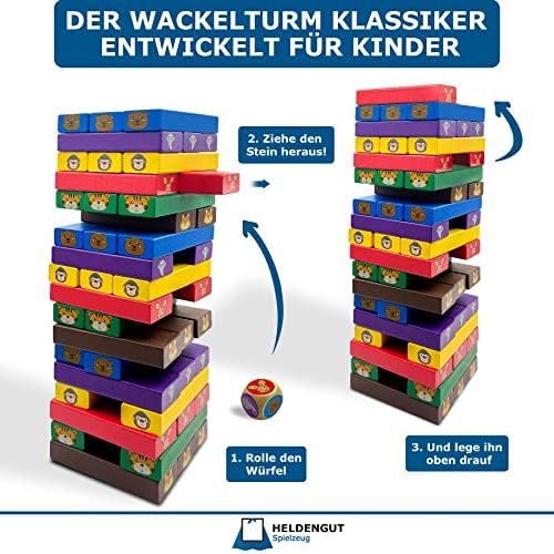 Geliebter 4in1 Wackelturm aus Holz - Hochwertiger Stapelturm für Kinder ab 3 Jahren, Montessori Spielzeug für kreatives