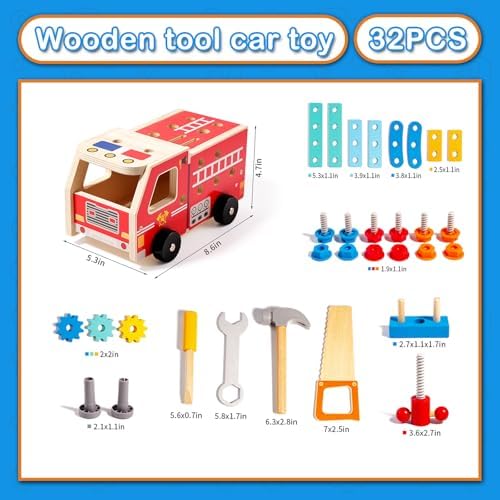 Montessori Werkzeugkoffer aus Holz für Kinder ab 2-5 Jahren – 29 Teile für Feinmotorik & Kreativität, ideales Geburtstag