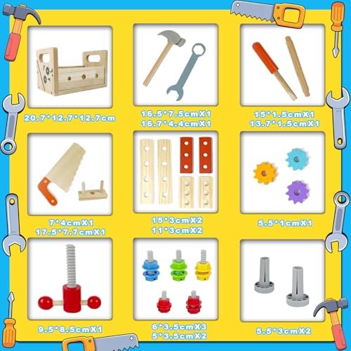 Montessori Werkzeugkoffer aus Holz für Kinder ab 2-5 Jahren – 29 Teile für Feinmotorik & Kreativität, ideales Geburtstag