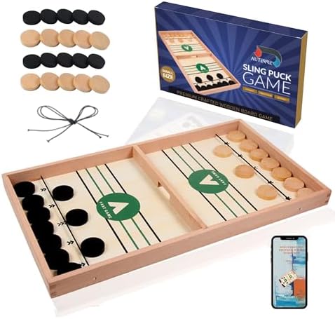 Sling Puck Spiel - Hochwertiges Holz Tisch Hockey für Familie & Freunde - Spaß für Erwachsene und Kinder!