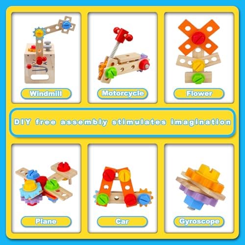 Montessori Werkzeugkoffer aus Holz für Kinder ab 2-5 Jahren – 29 Teile für Feinmotorik & Kreativität, ideales Geburtstag