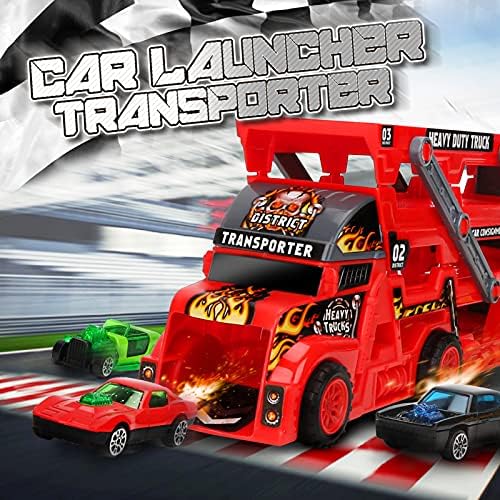 Roter Kinder LKW Spielzeug Transporter mit Mini Autos und Straßenschildern für Jungen ab 3 Jahren – Perfektes Geschenk!