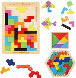 Montessori Spielzeug ab 4 Jahren – 3 in 1 Tangram Holzpuzzle für kreative Lernstunden, fördert räumliche Vorstellung und