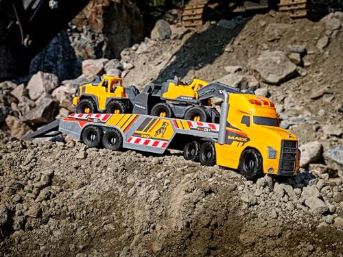 Dickie Toys Volvo LKW mit Anhänger & 2 Fahrzeugen, Licht & Sound, ideal für Bau-Szenen, 70 cm groß
