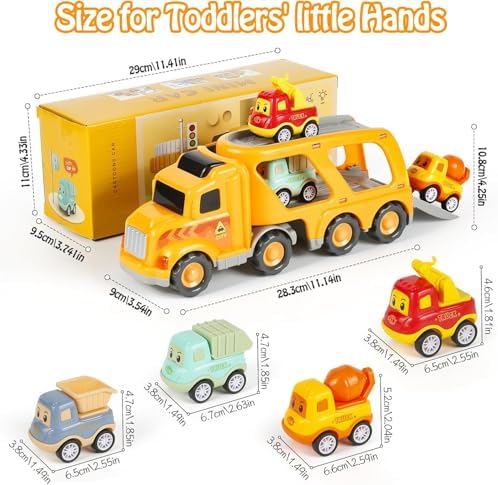 LKW Spielzeug Transporter für Kinder ab 3 Jahren – 5-in-1 Set mit Licht, Sound & 4 Mini Rennwagen für Fahrspaß unterwegs