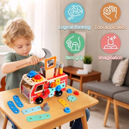 Montessori Werkzeugkoffer aus Holz für Kinder ab 2-5 Jahren – 29 Teile für Feinmotorik & Kreativität, ideales Geburtstag