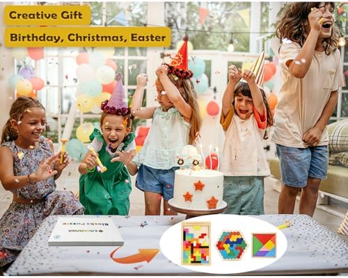 Montessori Spielzeug ab 4 Jahren – 3 in 1 Tangram Holzpuzzle für kreative Lernstunden, fördert räumliche Vorstellung und