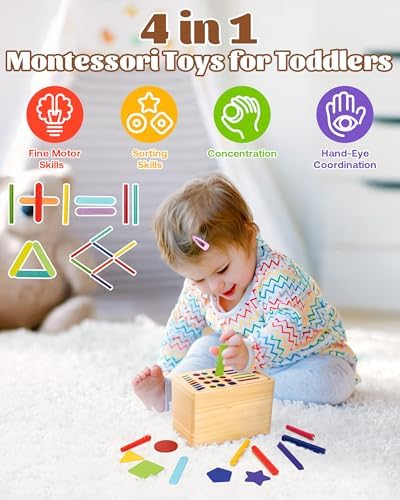 Wood Montessori Spielzeug für 1-3 Jahre: Farb- und Formensortierspiel für Kleinkinder, perfektes Sensorik-Motorikspiel f