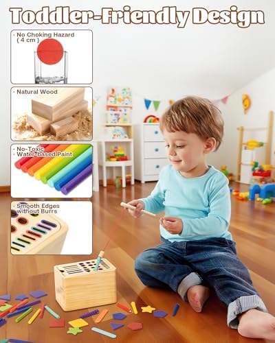 Wood Montessori Spielzeug für 1-3 Jahre: Farb- und Formensortierspiel für Kleinkinder, perfektes Sensorik-Motorikspiel f