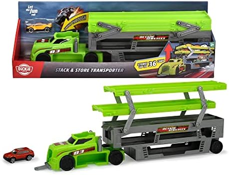 Dickie Toys Autotransporter 203747002 – Stapel- und Aufbewahrungsspielzeug für 36 Fahrzeuge, Ideal für kleine Autobauer!
