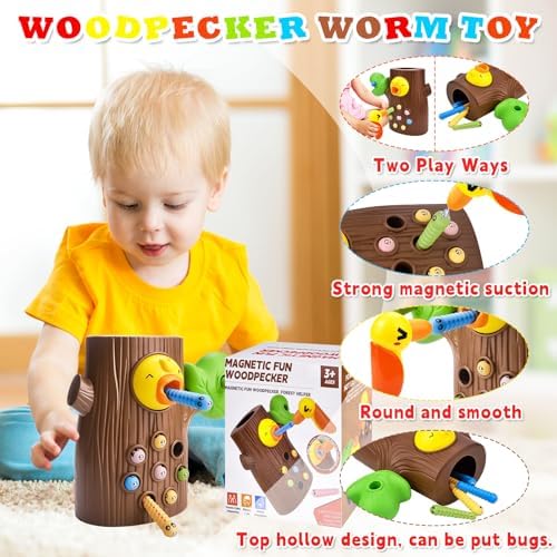 Woodpecker Lernspielzeug für Kinder – Magnetisches Wurm Fangen Spiel für Montessori, ab 2 Jahren, ideal als Geschenk für
