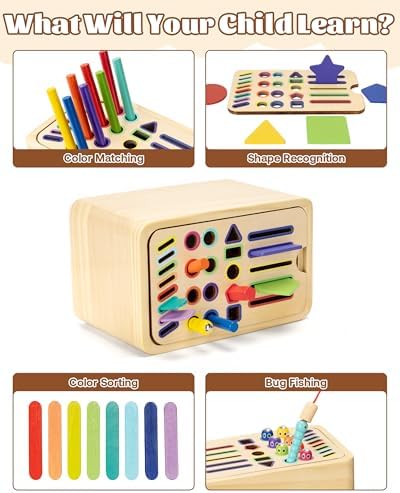 Wood Montessori Spielzeug für 1-3 Jahre: Farb- und Formensortierspiel für Kleinkinder, perfektes Sensorik-Motorikspiel f