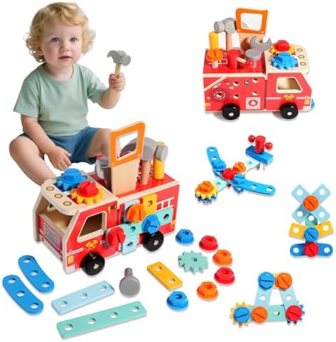 Montessori Werkzeugkoffer aus Holz für Kinder ab 2-5 Jahren – 29 Teile für Feinmotorik & Kreativität, ideales Geburtstag