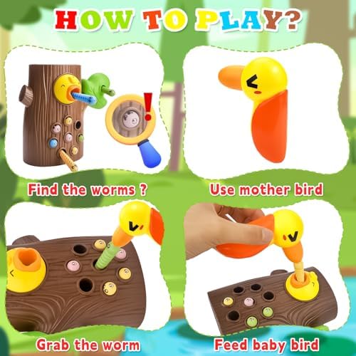 Woodpecker Lernspielzeug für Kinder – Magnetisches Wurm Fangen Spiel für Montessori, ab 2 Jahren, ideal als Geschenk für