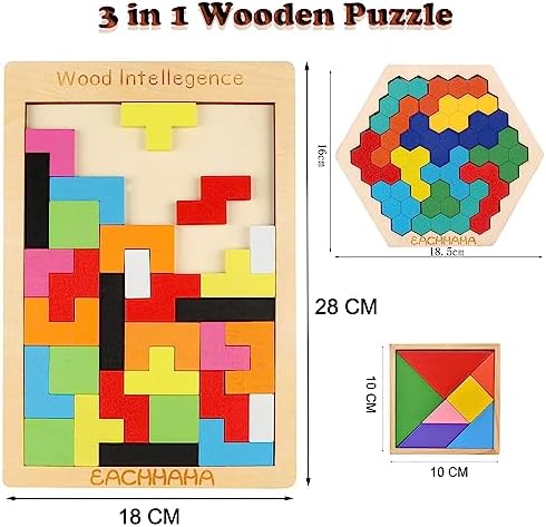 Montessori Spielzeug ab 4 Jahren – 3 in 1 Tangram Holzpuzzle für kreative Lernstunden, fördert räumliche Vorstellung und