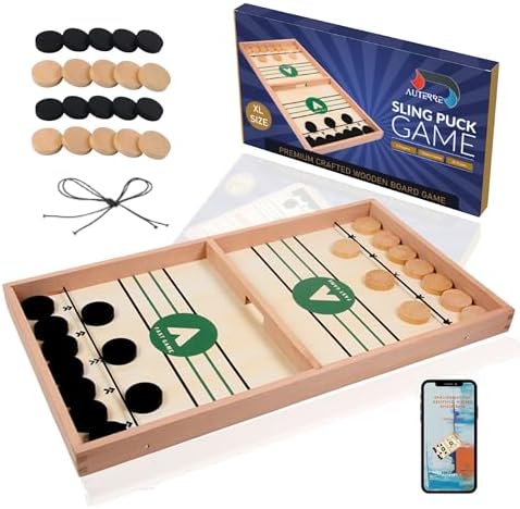 Sling Puck Spiel - Hochwertiges Holz Tisch Hockey für Familie & Freunde - Spaß für Erwachsene und Kinder!
