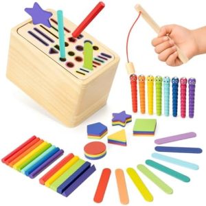 Wood Montessori Spielzeug für 1-3 Jahre: Farb- und Formensortierspiel für Kleinkinder, perfektes Sensorik-Motorikspiel f