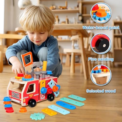 Montessori Werkzeugkoffer aus Holz für Kinder ab 2-5 Jahren – 29 Teile für Feinmotorik & Kreativität, ideales Geburtstag