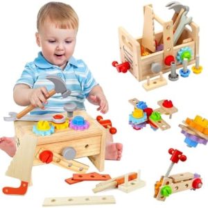 Montessori Werkzeugkoffer aus Holz für Kinder ab 2-5 Jahren – 29 Teile für Feinmotorik & Kreativität, ideales Geburtstag