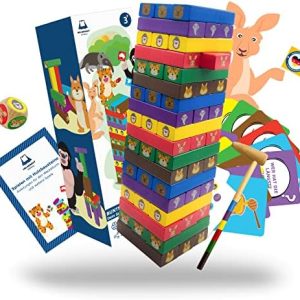 Geliebter 4in1 Wackelturm aus Holz - Hochwertiger Stapelturm für Kinder ab 3 Jahren, Montessori Spielzeug für kreatives