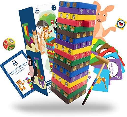 Geliebter 4in1 Wackelturm aus Holz - Hochwertiger Stapelturm für Kinder ab 3 Jahren, Montessori Spielzeug für kreatives
